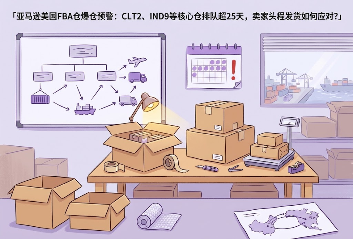 亚马逊美国FBA仓爆仓预警：CLT2、IND9等核心仓排队超25天，卖家头程发货如何应