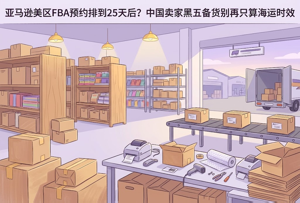 亚马逊美区FBA预约排到25天后？中国卖家黑五备货别再只算海运时效